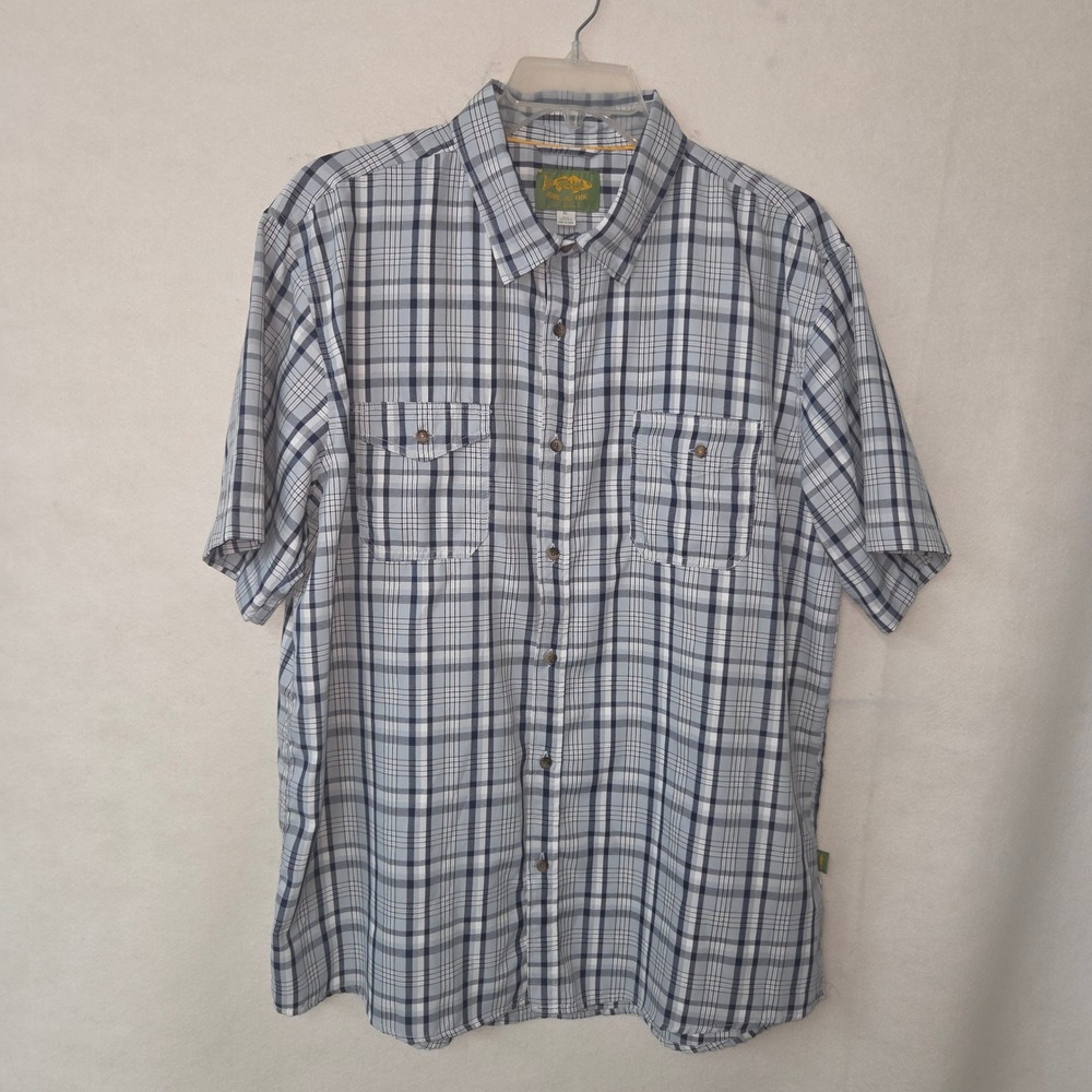 Marsh Wear Button Down Shirt Mens XL Blue Plaid Short Sleeve Performance Fishing